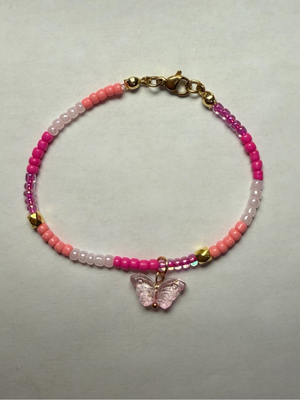 Handmade Pink Beaded Butterfly Bracelet